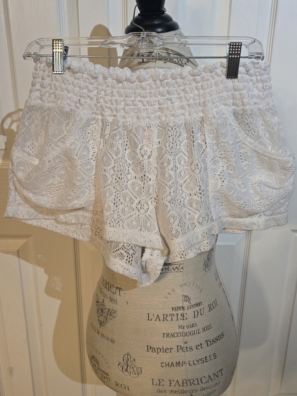 OP White Lace High-Waist Smocked Shorts